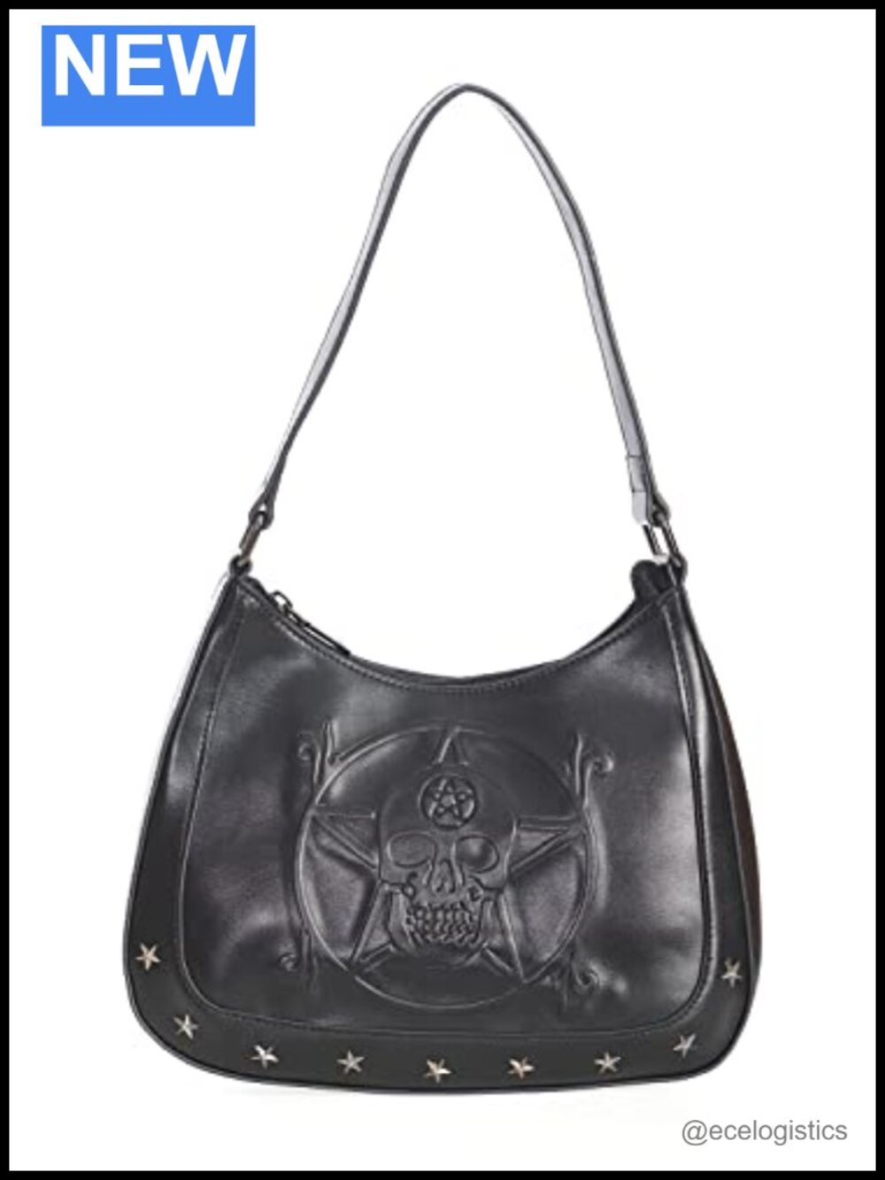Skull Pentagram Shoulder Bag Goth Witch Purse Faux Leather